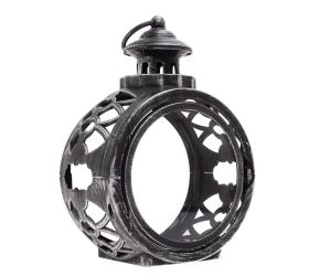 Lampáš okrúhly prázdny s dvierkami strieb. 22x17x10cm