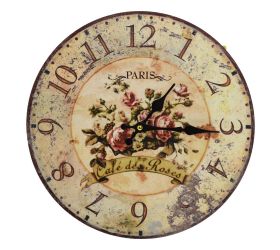 Hodiny nástenné mdf dia 34cm kvety 