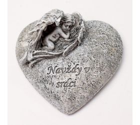 Srdce s anjelom sivé 7,5x7x4,5cm polyres
