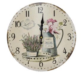 Hodiny nástenné mdf dia 34cm vresy+kytica