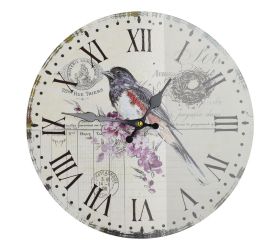 Hodiny nástenné mdf dia 34cm vták