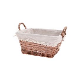 Prút. košík obdĺžnik šedý s rúčkou biela látka 28x23x15cm