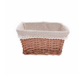 Prút. košík obdĺžnik šedý biela látka 28x23x15cm