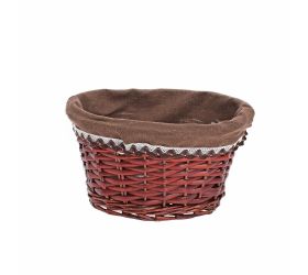 Prút. košík ovál tm.hnedý  tm.hnedá  látka 29x23x15cm