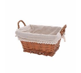 Prút. košík obdĺžnik hnedý s rúčkou biela látka 28x23x15cm