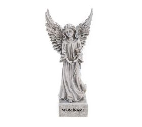 Anjel s ružou sivý spomíname 12,5*10*26,5cm