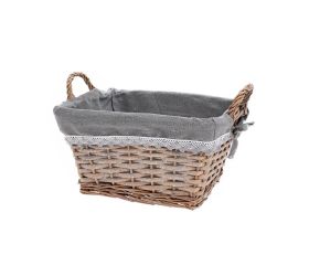 Prút. košík obdĺžnik šedá s rúčkou šedá látka 28x23x15cm