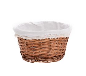 Prút. košík ovál hnedý biela látka 29x23x15cm