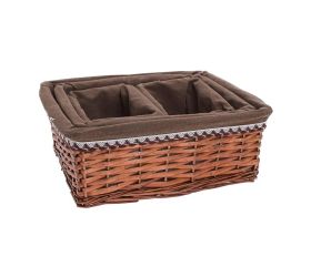 Prút. košík s/3  obdĺžnik tm.hnedý  tm.hnedá látka 40x30x16cm + 34x24x14cm + 18x14x12cm