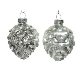 Šišky sklo strieborná s/6 7cm/pr.5 lesklá/matná trblietavá zmes