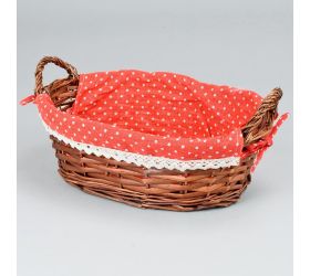 Prútený košík tm.hnedý ucho  vzor bodka m:32x23x11cm