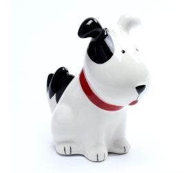 Pokladnička pes biely dolomit 12,8x7,3x13,5cm