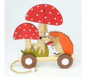 Muchotrávky s ježkom na kolieskach drevo 16x2,5x18,5cm super cena