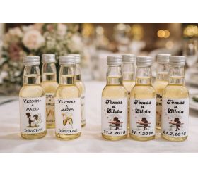 Svadobné mini fľaštičky s vlastnou grafikou, rôzne druhy alkoholu
