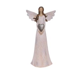Anjel so srdcom kré/hne poly 15*8,5*30,5cm