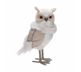 Sova bielo-béžová textil 19*11*27cm