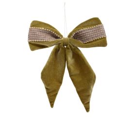 Záves mašla zel/hne zamat textil 25*25cm
