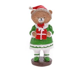 Medveď s darčekom hne/čer/zel poly 6,5*6*14cm