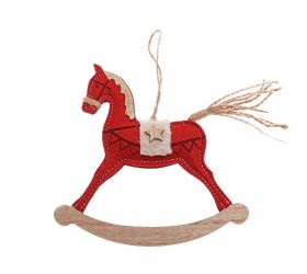 Záves hojdací koník čer/bie flis/drevo 16*1*15,5cm