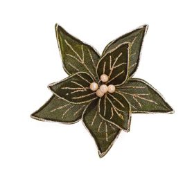 Ks vianočná ruža na klipe zel/šam zamat 20*20*6cm