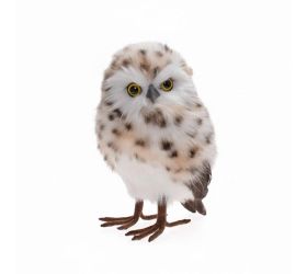 Sova bielo-hnedá textil 14*15*23cm