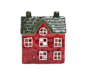 Domček na sviečku čer/zel/bie porcelan 13*9,5*15cm