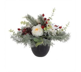 Kvetináč pivonky,poinsetie bie.,čečina,zeleň 20cm