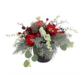 Kvetináč pivonky,poinsetie čer.,čečina,zeleň 20cm