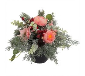 Kvetináč pivonky,poinsetie ruž.,čečina,zeleň 20cm