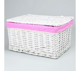 349fl/s prútený košík biely vzor bodky l:44x33x24cm