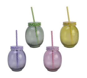 Pohár na vodu sklo so slamkou z pp 4ass v13.5/pr.10,2cm