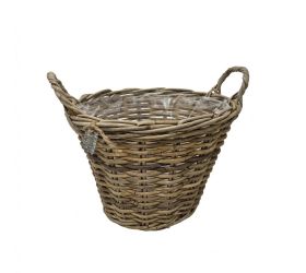 Kôš s uchom kubu ratan sivý pr.35x25cm