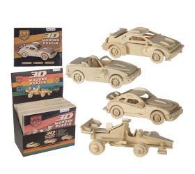 Drevené 3d puzzle z prírodného dreva, autá,