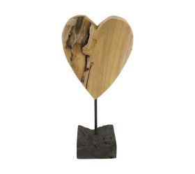 Srdce z teakového dreva na stojane 35x16,5x10cm