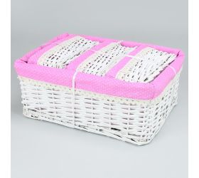 Prútený košík s/4 biely vzor ruž.bodka l:40x30x16cm s:24x16x11cm