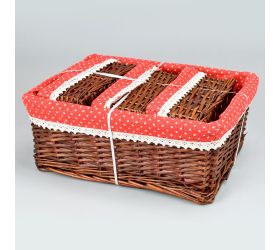 Prútený košík s/4 tm.hnedý  vzor č:bodka l:40x30x16cm s:24x16x11cm