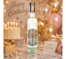 Darčeková fľaša - vodka / borovička so zlatom, kovová etiketa