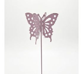 Zápich motýľ ružový plech 6,5*6,5*32cm