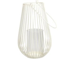 Lampáš kov biely/ sklenený vklad  21x21/v34,5cm