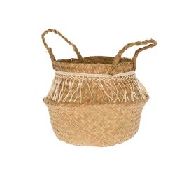 Ratanový kôš so strapcami, prírodný, 27 × 17 cm