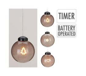 Sklenená guľa so snehovou vločkou a led osvetlením, 12 cm