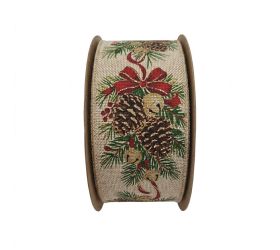 Stuha vianočné väzba/šišky 6,3 cm, 10 m