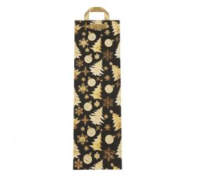 Agb2020104 taška pap. darč. fľaša v37x12+10cm golden christmas trees black