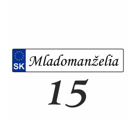 Svadobná ŠPZ Mladomanželia - SPZ 15