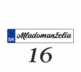 Svadobná ŠPZ Mladomanželia - SPZ 16