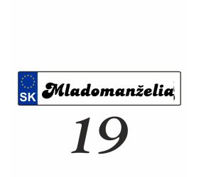 Svadobná ŠPZ Mladomanželia - SPZ 19
