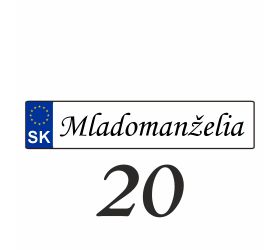 Svadobná ŠPZ Mladomanželia - SPZ 20